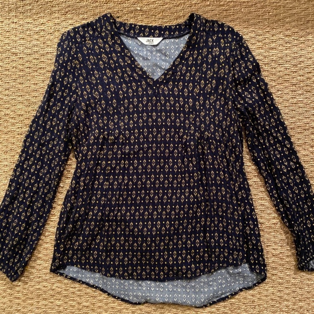 Navy Long-Sleeve Top with Gold Detail Design